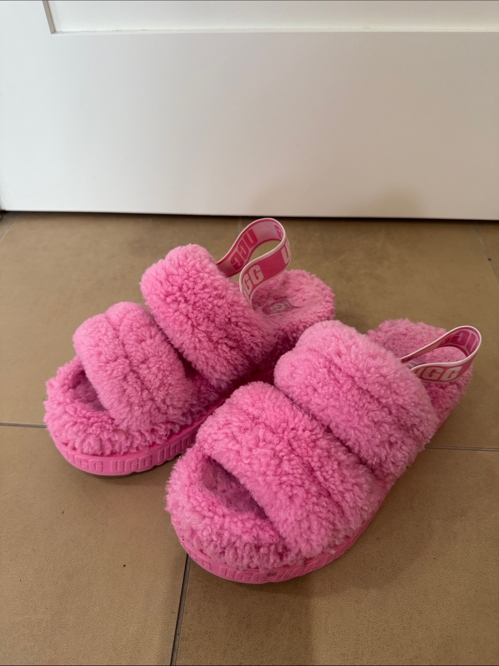 UGG Women’s Plush Pink Fuzzy Slide Sandals